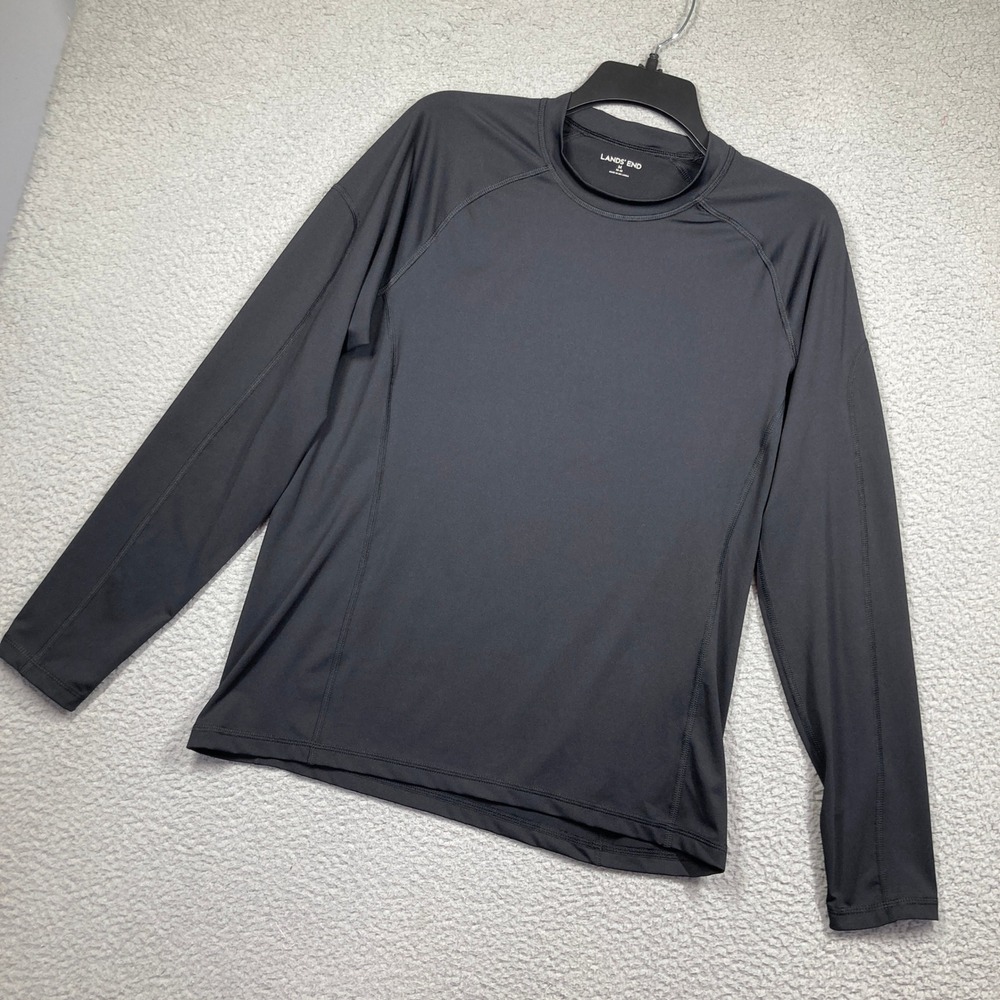 Lands' End Performance‎ Shirt Mens M Black Long Sleeve Raglan Stretch 480199